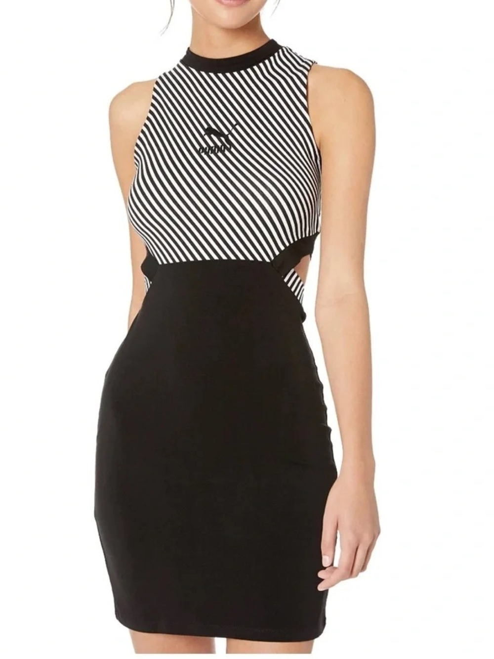 Puma Black & White Striped Cutout Clash Dress